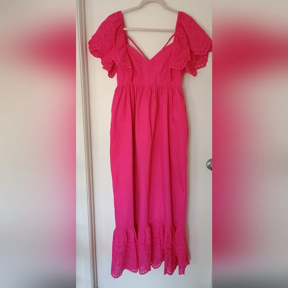 Barbie Princess Party Festival Maternity Summer Baby Shower Hot Pink Maxi Dress - Picture 3 of 9